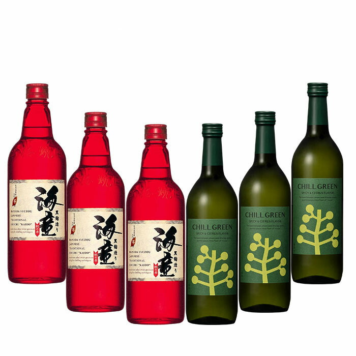 焼酎 麦 芋焼酎クリスマス チルグリーン・海童 各3本飲み比べセット 720ml / 6本 濱田酒造