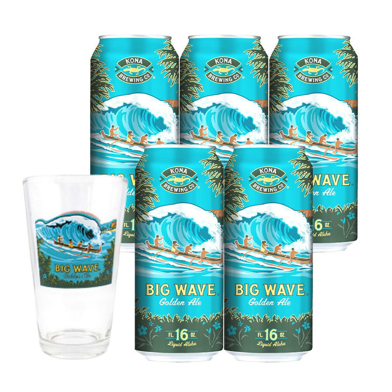 ビール ハワイ KONA BEER コナビール ビッグウェーブ ゴールデンエール 缶 473ml 5本セット グラス付き